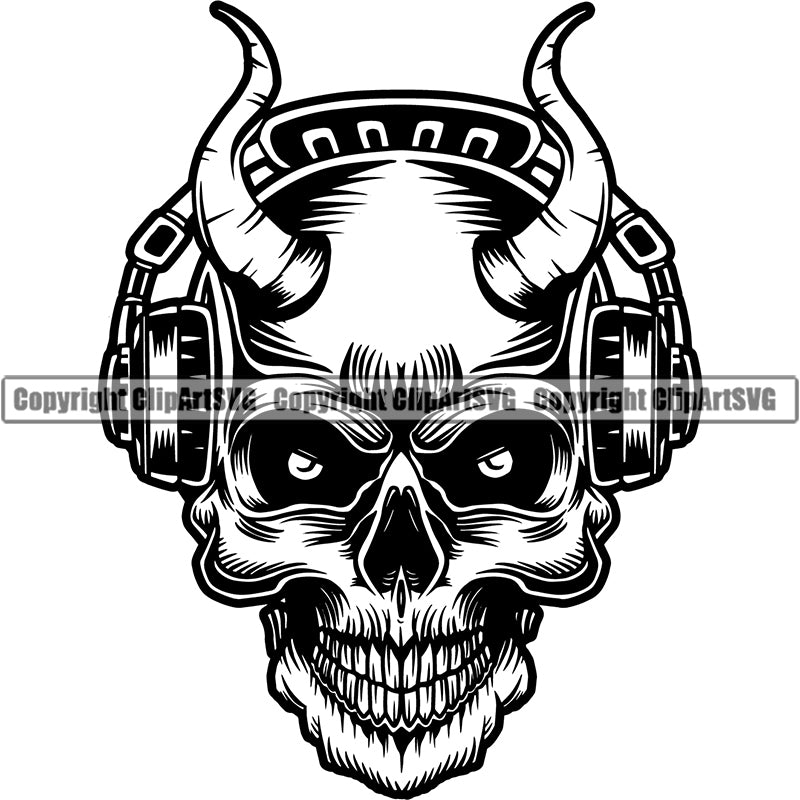 Skull Headphones Devil Smile Evil Face Horror Skeleton Scary Vector ClipArt SVG