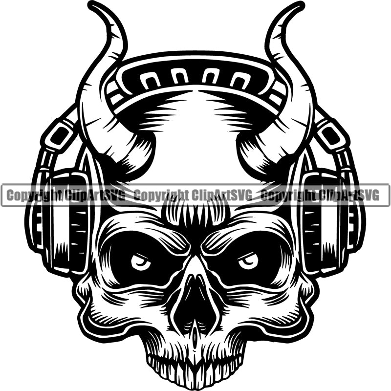 Skull Headphones Devil Smile Evil Half Face Horror Bizarre Skeleton Scary Vector ClipArt SVG
