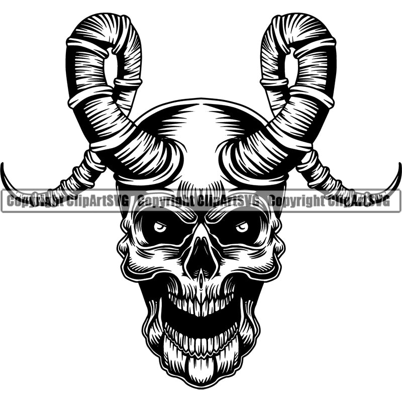 Skull Horns Devil Smile Evil Face Horror Bizarre Skeleton Scary Vector ClipArt SVG