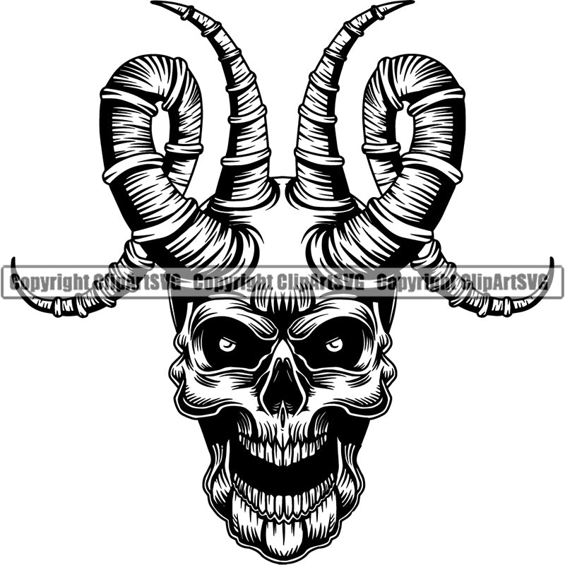 Skull Horns Devil Smile Evil Face Horror Bizarre Skeleton Scary Vector ClipArt SVG