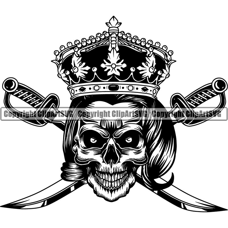 Skull King Crown Blades Devil Smile Evil Face Horror Bizarre Skeleton Scary Vector ClipArt SVG