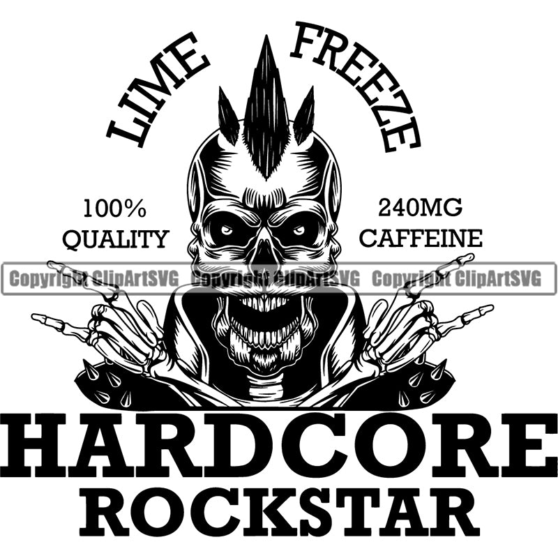 Skull Rockstar Logo Hardcore Devil Smile Evil Face Horror Bizarre Skeleton Scary Vector ClipArt SVG