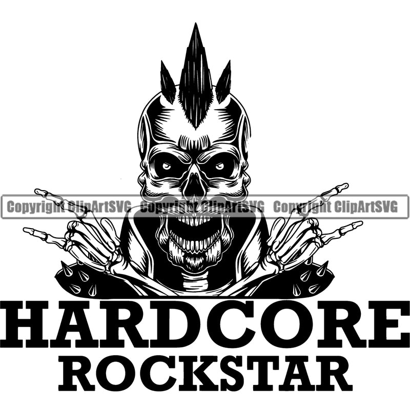 Skull Rockstar Logo Hardcore Devil Smile Evil Face Horror Bizarre Skeleton Scary Vector ClipArt SVG