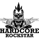 Skull Rockstar Logo Hardcore Devil Smile Evil Face Horror Bizarre Skeleton Scary Vector ClipArt SVG