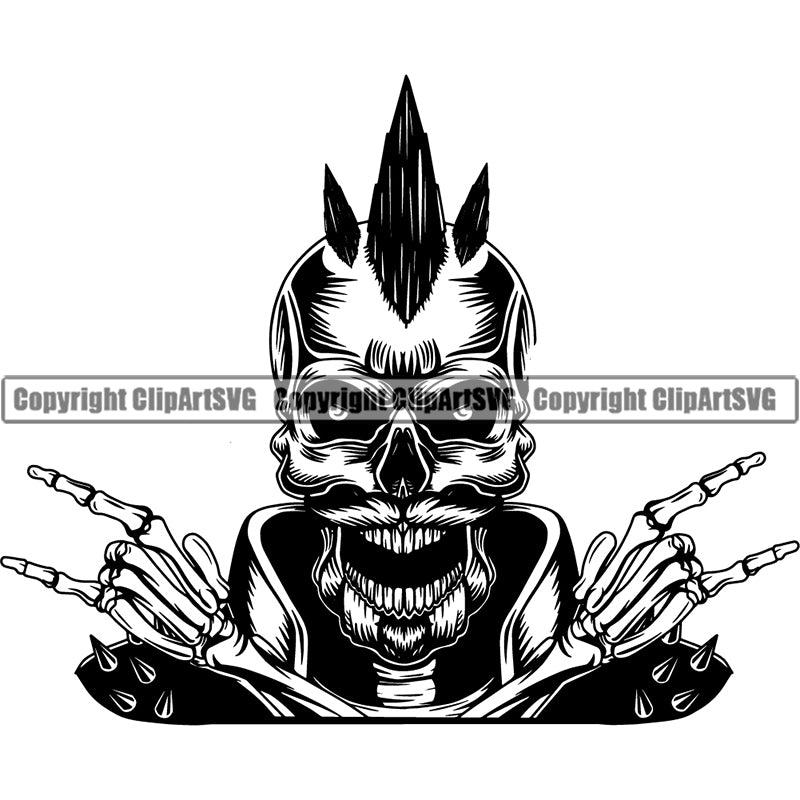 Skull Rockstar Hardcore Devil Smile Evil Face Horror Bizarre Skeleton Scary Vector ClipArt SVG