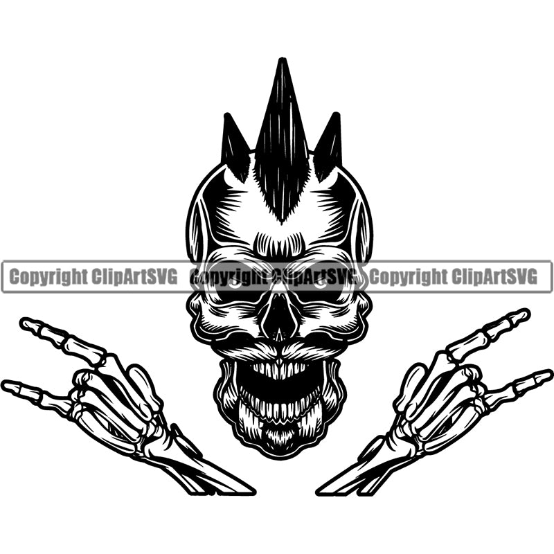 Skull Rockstar Hardcore Devil Smile Evil Face Horror Skeleton Bizarre Scary Vector ClipArt SVG