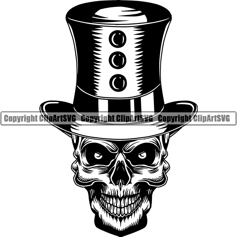 Skull Top Hat Scary Evil Skeleton Smile ClipArt SVG
