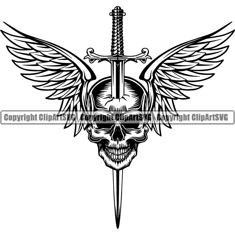 Skull Wings Sword Skeleton Head Smile ClipArt SVG