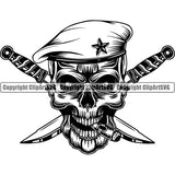 Soldier Green Beret Hat Skull Skeleton Blades Cigar Star ClipArt SVG