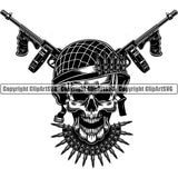 Soldier Skull Machine Guns  Bullets Military Skeleton Weapon Soldier Helmet Army Logo ClipArt SVG