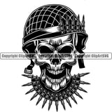 Soldier Skull Machine Guns  Bullets Military Weapon Skeleton Helmet Army Logo ClipArt SVG