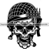 Soldier Skull Machine Guns Smoking Cigar Bullets Military Skeleton Weapon Helmet Army Logo ClipArt SVG