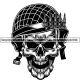 Soldier Skull Skeleton Machine Guns Bullets Military Weapon Helmet Army  ClipArt SVG