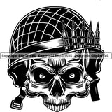 Soldier Skull Machine Guns Bullets Military Skeleton Weapon Helmet Army ClipArt SVG