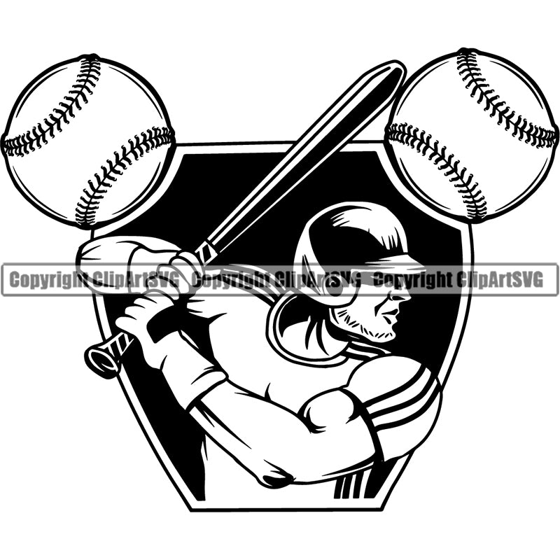 Sports Baseball Ball Logo Player Bat ClipArt SVG
