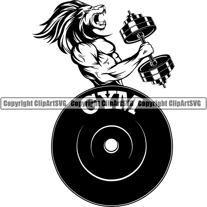 Sports Lion Bodybuilding Fitness Muscle Arm Bicep Curl ClipArt SVG