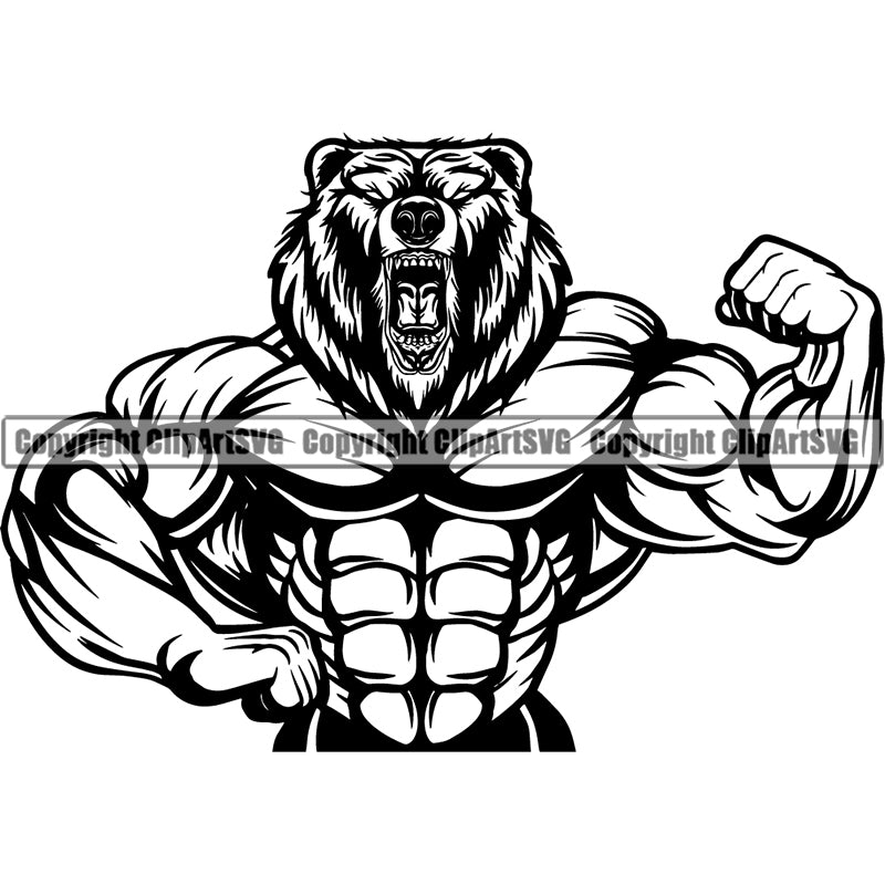 Sports Bodybuilding Fitness Muscle Bodybuilder Bear ClipArt SVG