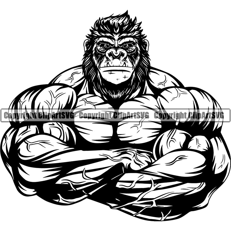 Gym Sports Bodybuilding Fitness Muscle Bodybuilder Gorilla ClipArt SVG