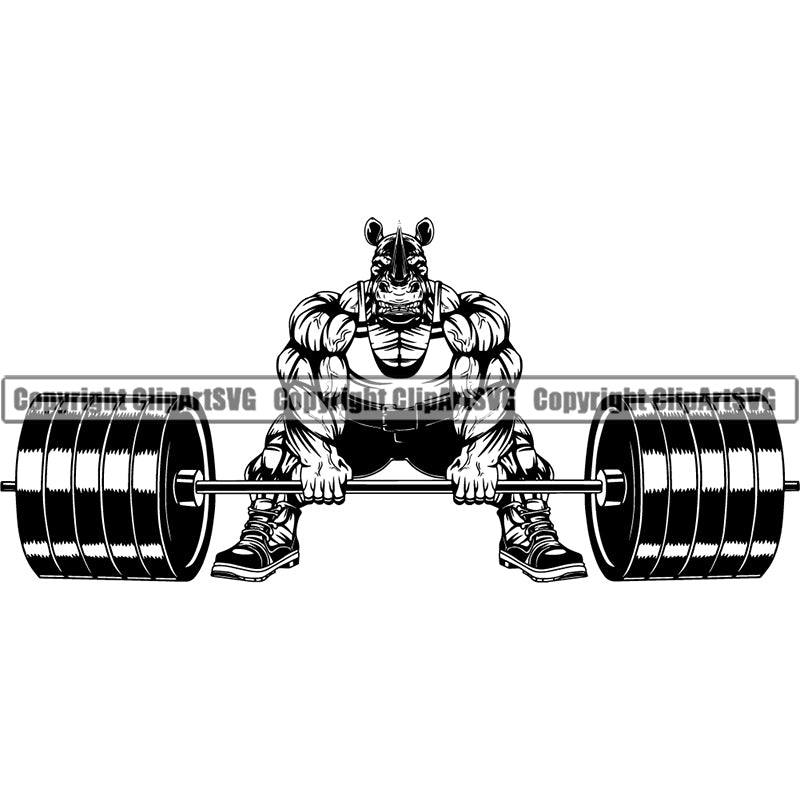 Rhino Sports Bodybuilding Fitness Muscle Bodybuilder Lifting Weight Barbell ClipArt SVG