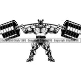 Rhino Sports Bodybuilding Fitness Muscle Bodybuilder Lifting Weight Barbell ClipArt SVG