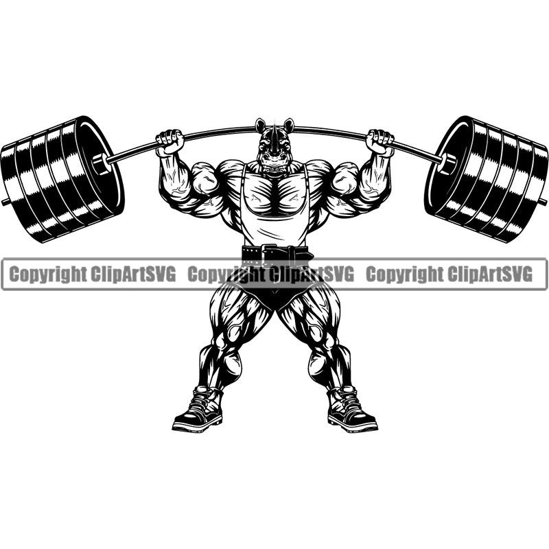 Rhino Sports Bodybuilding Fitness Muscle Bodybuilder Lifting Weight Barbell ClipArt SVG