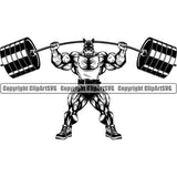 Rhino Sports Bodybuilding Fitness Muscle Bodybuilder Lifting Weight Barbell ClipArt SVG