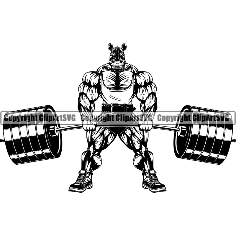Rhino Sports Bodybuilding Fitness Muscle Bodybuilder Lifting Weight Barbell ClipArt SVG