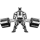 Rhino Sports Bodybuilding Fitness Muscle Bodybuilder Lifting Weight Barbell ClipArt SVG