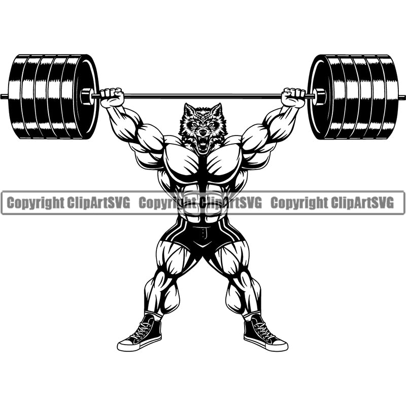 Wolf Sports Bodybuilding Fitness Muscle Bodybuilder Lifting Weight Barbell ClipArt SVG