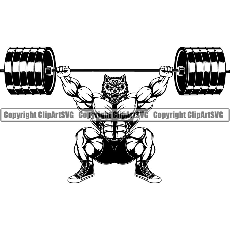 Wolf Sports Bodybuilding Fitness Muscle Bodybuilder Lifting Weight Barbell ClipArt SVG