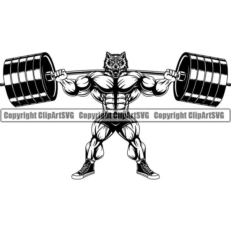 Wolf Sports Bodybuilding Fitness Muscle Bodybuilder Lifting Weight Barbell ClipArt SVG