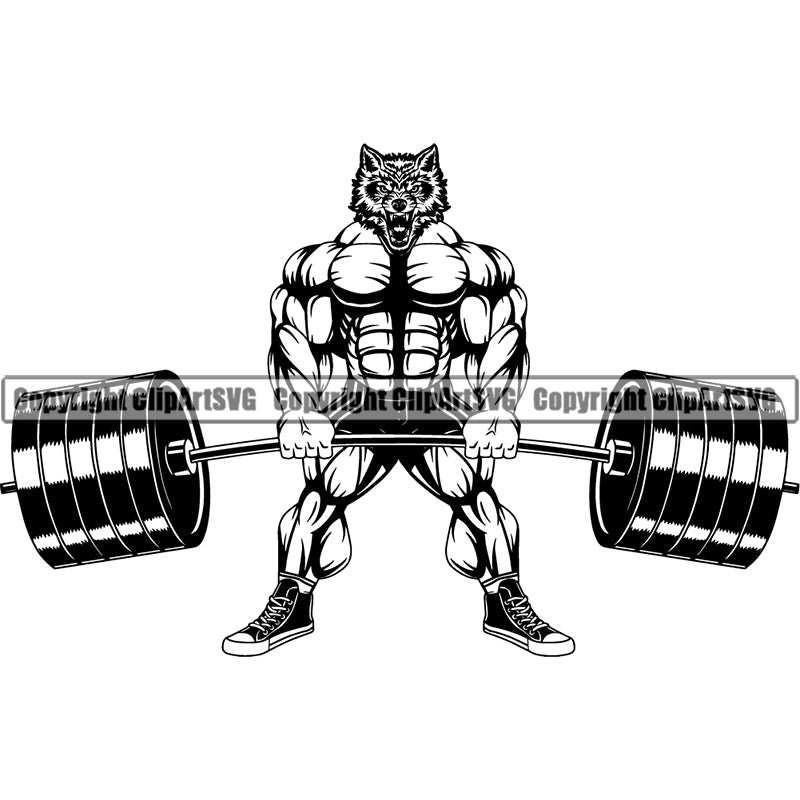Wolf Sports Bodybuilding Fitness Muscle Bodybuilder Lifting Weight Barbell ClipArt SVG