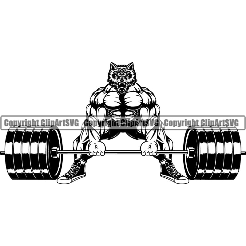 Wolf Sports Bodybuilding Fitness Muscle Bodybuilder Lifting Weight Barbell ClipArt SVG