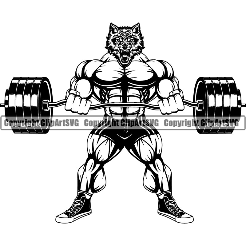 Wolf Sports Bodybuilding Fitness Muscle Bodybuilder Lifting Weight Barbell ClipArt SVG