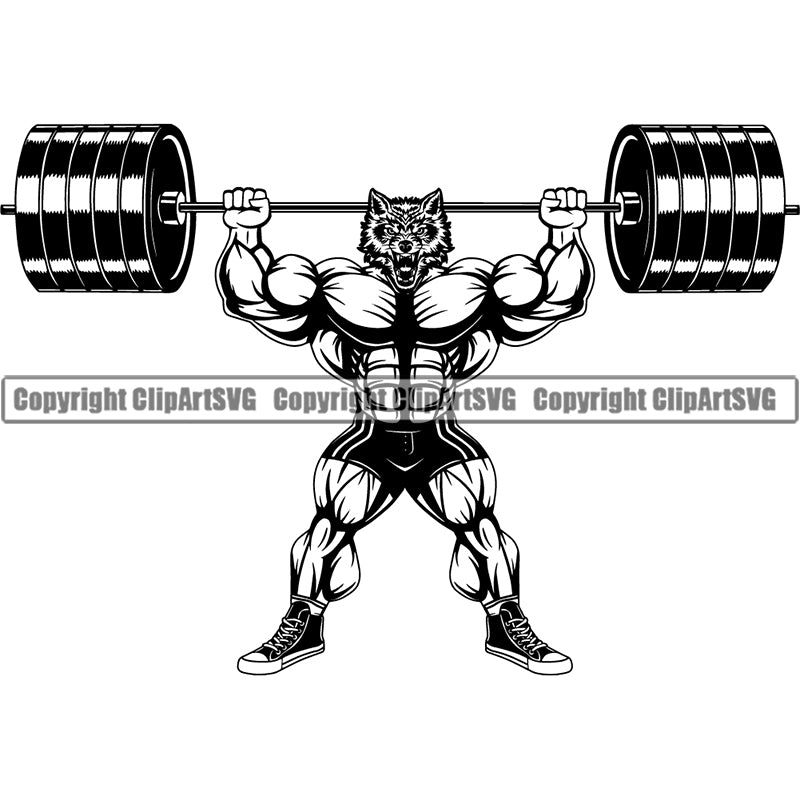 Wolf Sports Bodybuilding Fitness Muscle Bodybuilder Lifting Weight Barbell ClipArt SVG