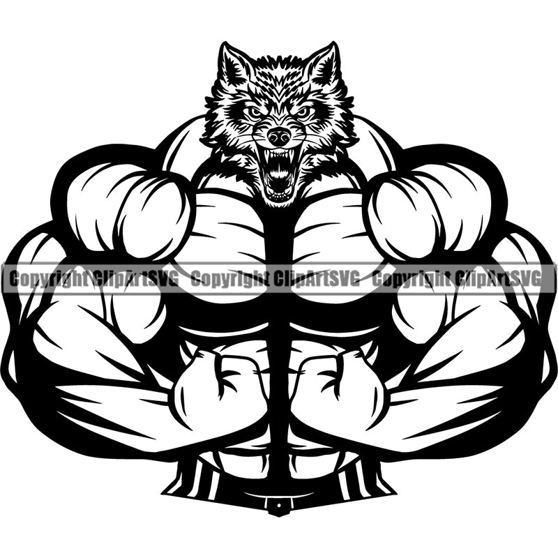 Wolf Sports Bodybuilding Fitness Muscle Bodybuilder ClipArt SVG