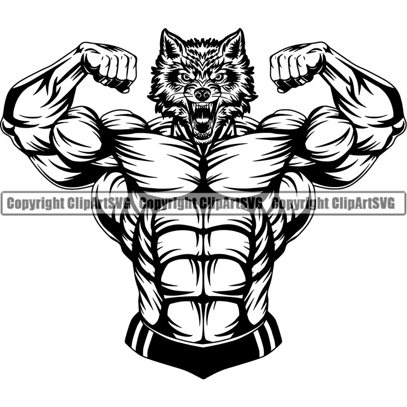 Wolf Sports Bodybuilding Fitness Muscle Bodybuilder ClipArt SVG
