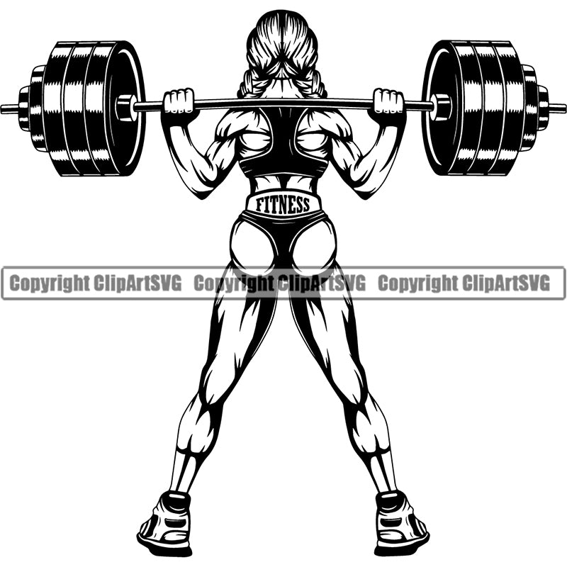 Woman Gym Sports Bodybuilding Fitness Muscle Bodybuilder Lifting Weight Barbell ClipArt SVG
