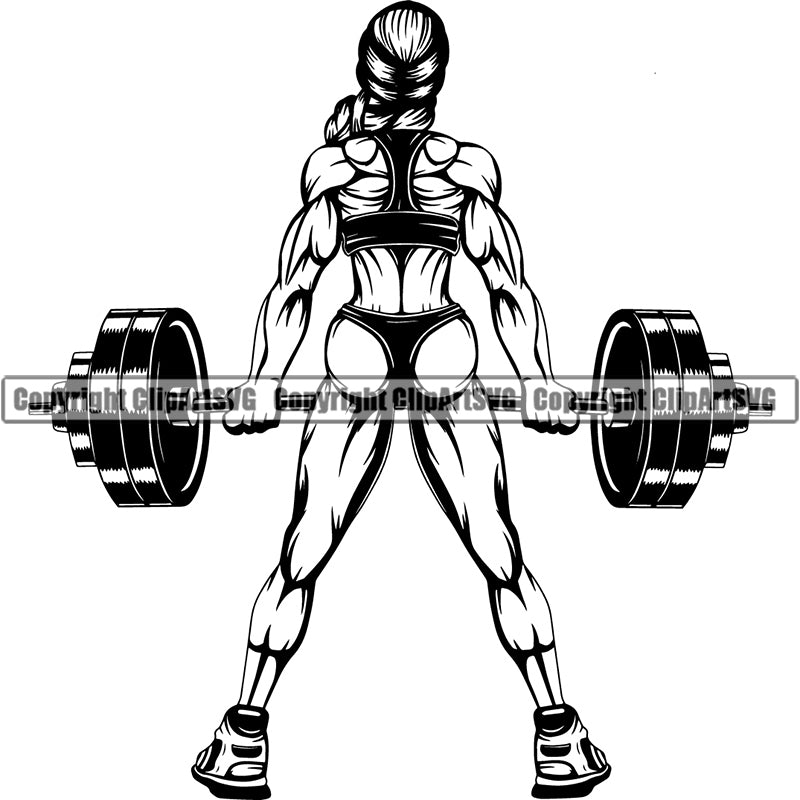 Woman Gym Sports Bodybuilding Fitness Muscle Bodybuilder Lifting Weight Barbell ClipArt SVG