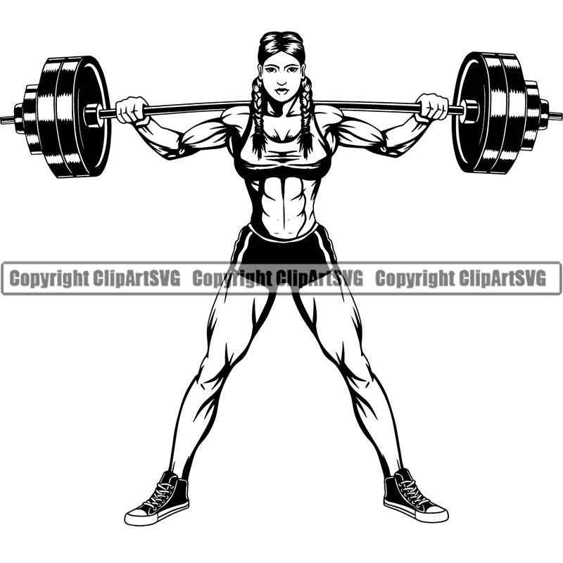 Woman Gym Sports Bodybuilding Fitness Muscle Bodybuilder Lifting Weight Barbell ClipArt SVG