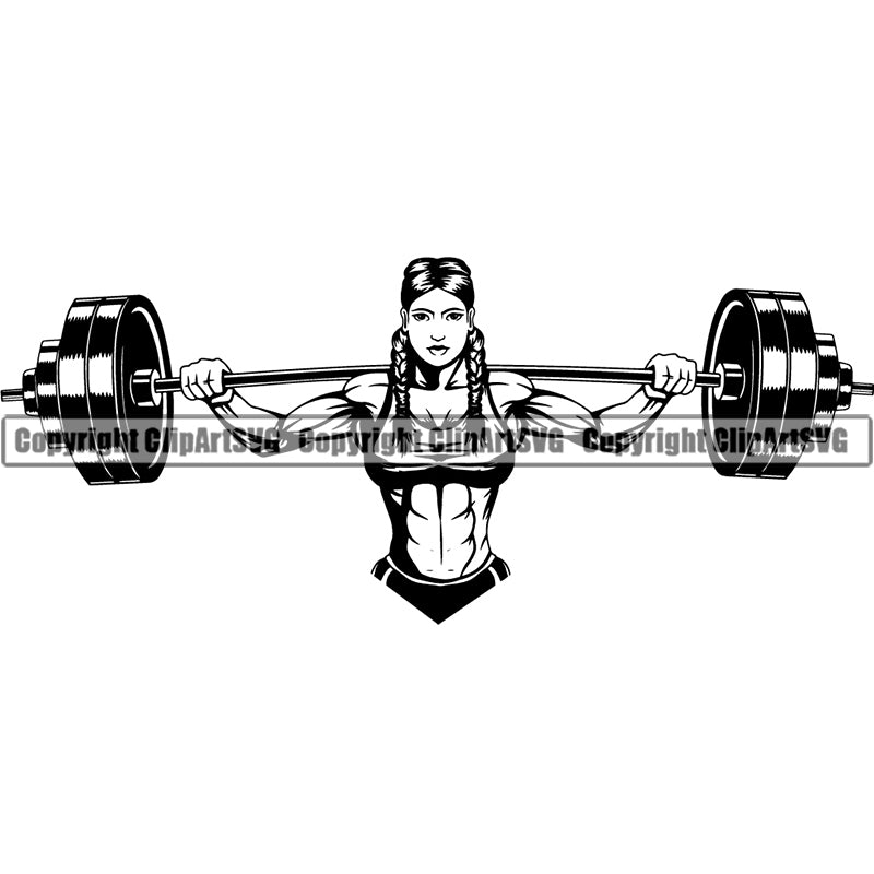 Woman Gym Sports Bodybuilding Fitness Muscle Bodybuilder Lifting Weight Barbell ClipArt SVG