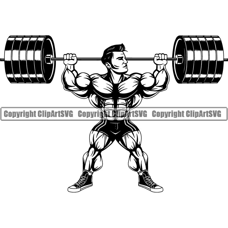Gym Sports Bodybuilding Fitness Muscle Bodybuilder Lifting Weight Barbell ClipArt SVG