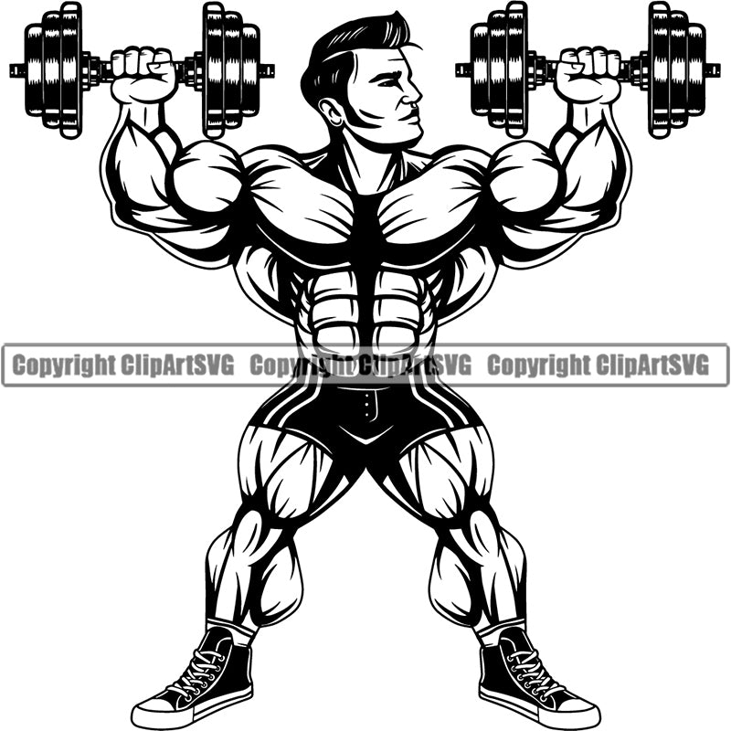 Gym Sports Bodybuilding Fitness Muscle Bodybuilder Lifting Weight Dumbell ClipArt SVG