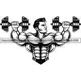 Sports Bodybuilding Fitness Muscle Bodybuilder Lifting Weight Dumbell ClipArt SVG