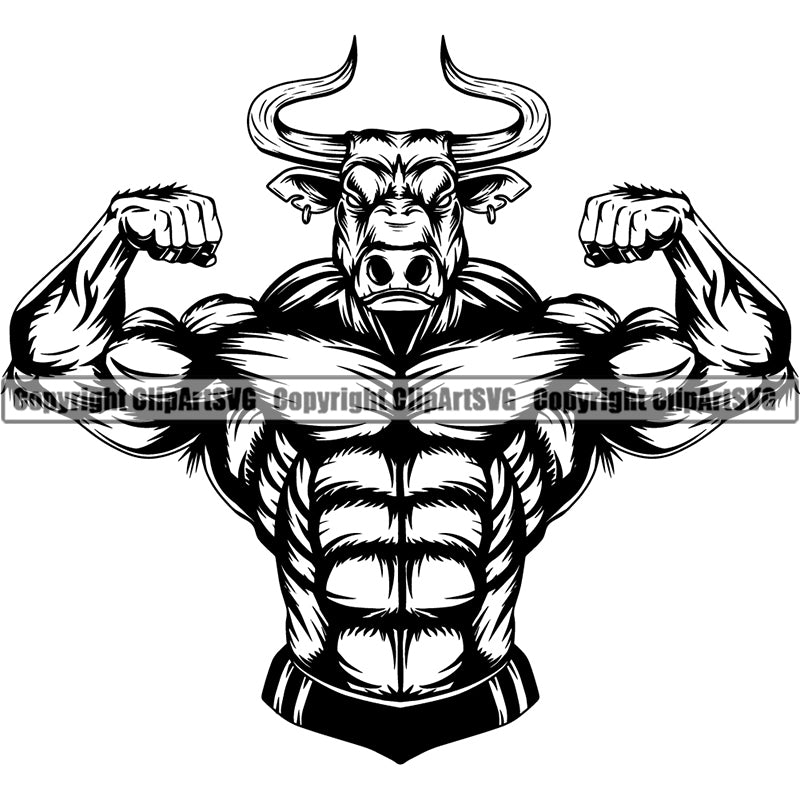 Bull Gym Sports Bodybuilding Fitness Muscle Bodybuilder ClipArt SVG