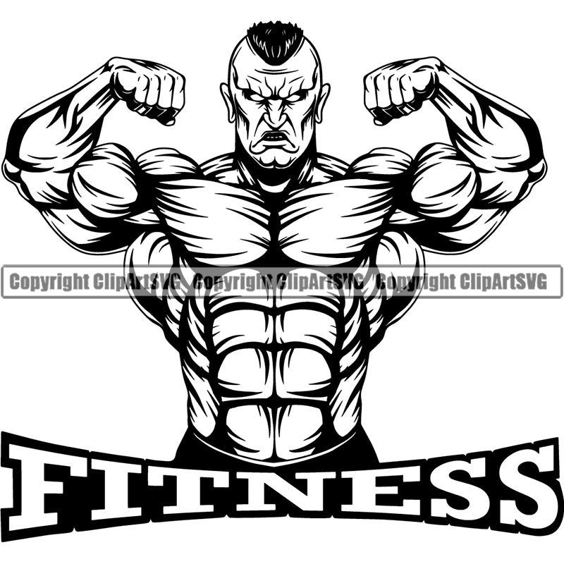 Logo Gym Sports Bodybuilding Fitness Muscle Bodybuilder Barbell ClipArt SVG
