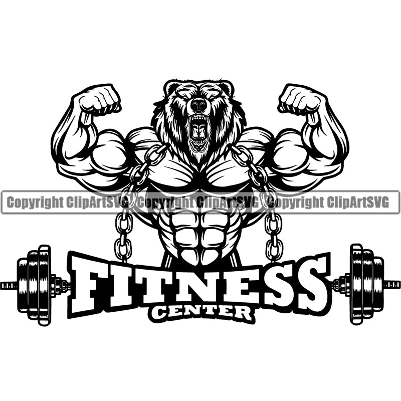 Logo Gym Sports Bodybuilding Fitness Muscle Barbell ClipArt SVG