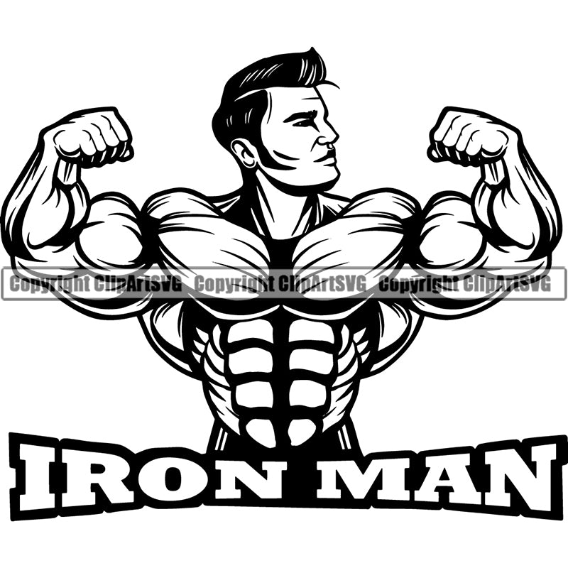 Logo Gym Sports Bodybuilding Fitness Muscle Bodybuilder Barbell ClipArt SVG