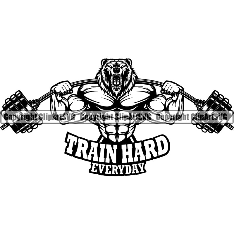 Logo Gym Sports Bodybuilding Fitness Muscle Bodybuilder Barbell Wolf ClipArt SVG