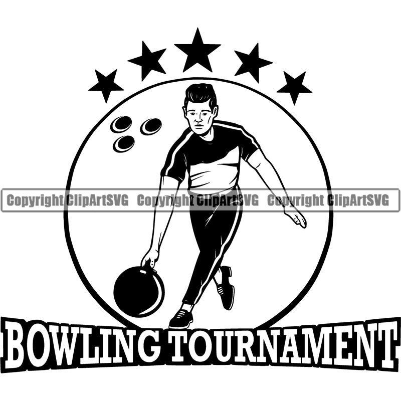 Logo Tournament Sports Game Man Bowling Bowler Bowl Ball ClipArt SVG